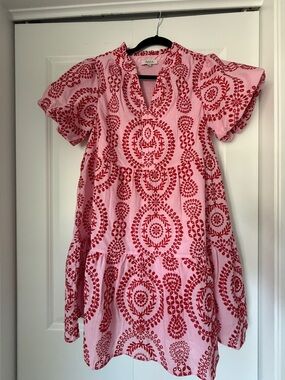 Avara Lucia Embroidered Pink Dress XS MSRP $88 shoulder to hem 35”